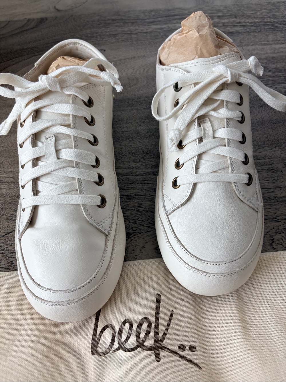 NIB Beek Sandpiper White Leather Minimalist Lace-Up Sneaker Size 8